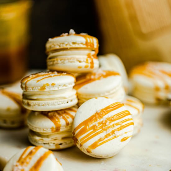 Salted Caramel Macarons - Recipe photo by BritneyBreaksBread