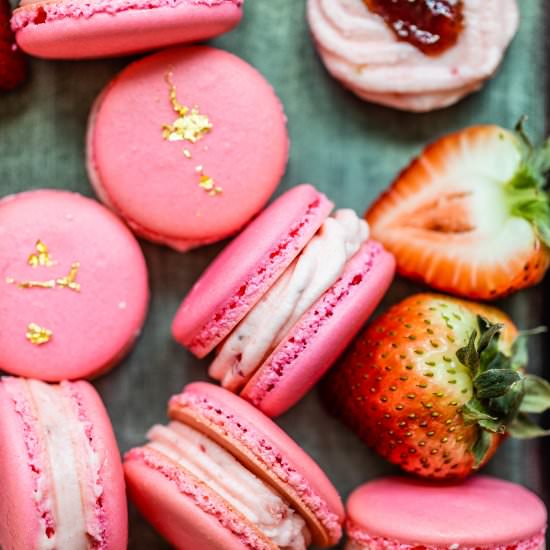 Strawberry Macarons - Recipe photo by BritneyBreaksBread