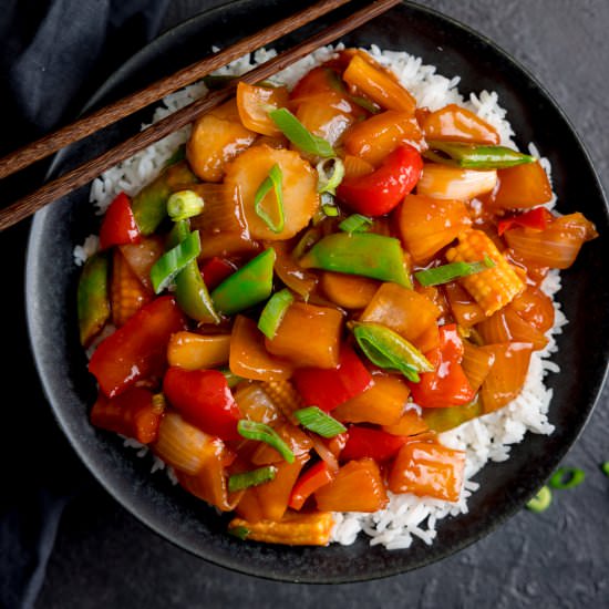 Sweet and Sour Vegetables - Recipe photo by KitchenSanctuary