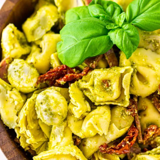 Pesto Tortellini Salad - Recipe photo by Burrata and Bubbles
