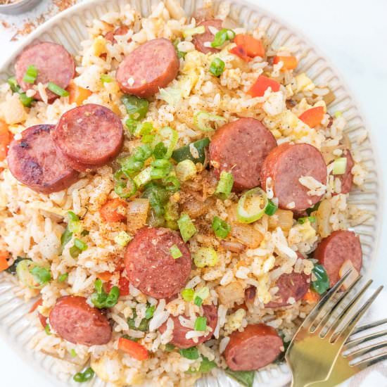 Kielbasa Cajun Fried Rice - Recipe photo by beyondthenoms