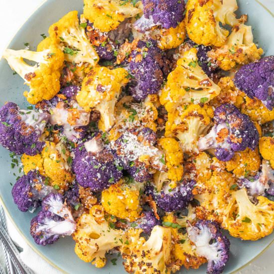 Oven Roasted Purple Cauliflower - Recipe photo by beyondthenoms