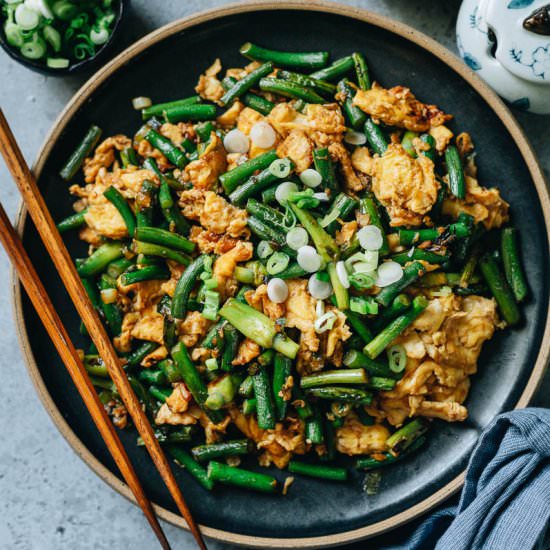 Stir Fried Garlic Scape with Eggs - Recipe photo by omnivorescookbook