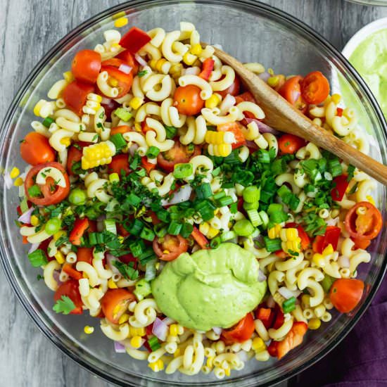 Pasta Salad with Avocado Dressing - Recipe photo by sticksscratchkitchen