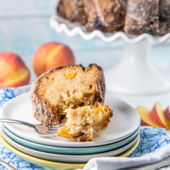 Cinnamon Sugar Peach Bundt Cake - Recipe photo by bunsenburnerbakery