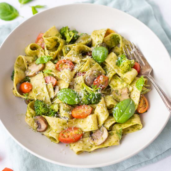 Pappardelle Pesto with Vegetables - Recipe photo by pipingpotcurry