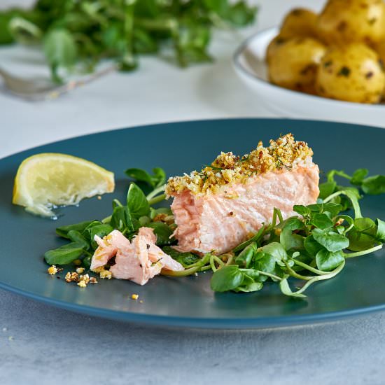 Baked salmon with a garlic and fenn - Recipe photo by TasteBudsMag