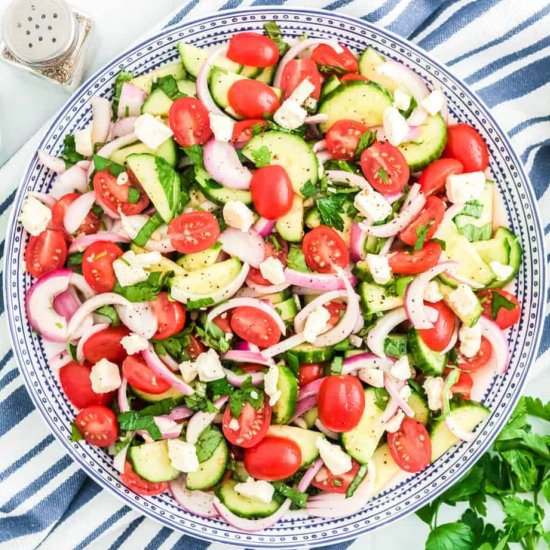 Mediterranean Cucumber Tomato Salad - Recipe photo by OnMyKidsPlate