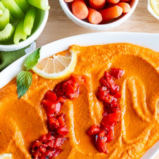Roasted Red Pepper Hummus - Recipe photo by Healthy World Cuisine