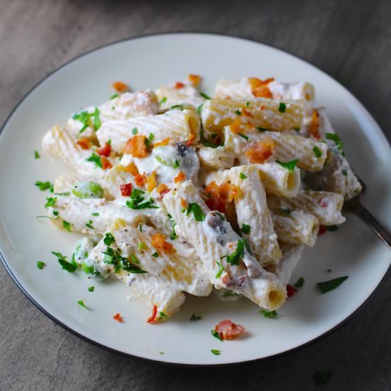 Ricotta, Bacon, Mushroom Pasta - Recipe photo by TalkingMeals