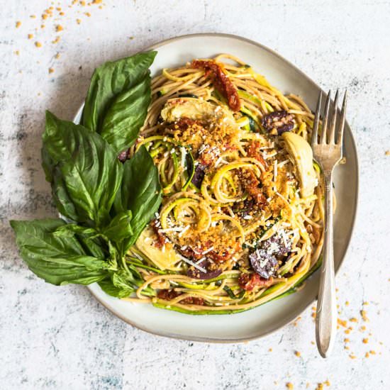Mediterranean Zucchini Spaghetti - Recipe photo by Parsley and Parm