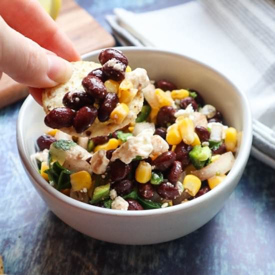 Healthy Corn Black Bean Feta Dip - Recipe photo by blessthismeal