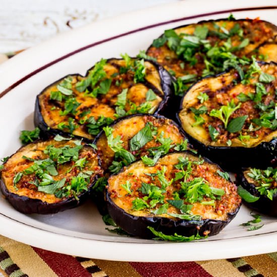 Spicy Grilled Eggplant - Recipe photo by kalynskitchen