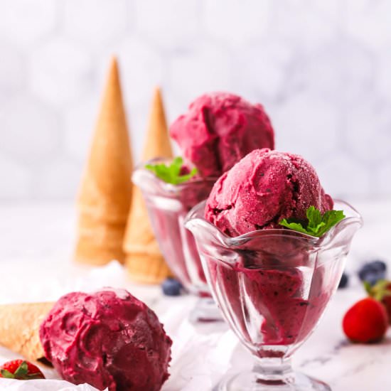 Easy Homemade Mixed Berry Sherbet - Recipe photo by Grits and Pinecones