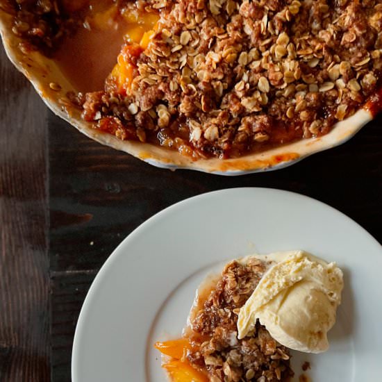 No Crust Peach Pie Crumble - Recipe photo by Theperksofbeingus