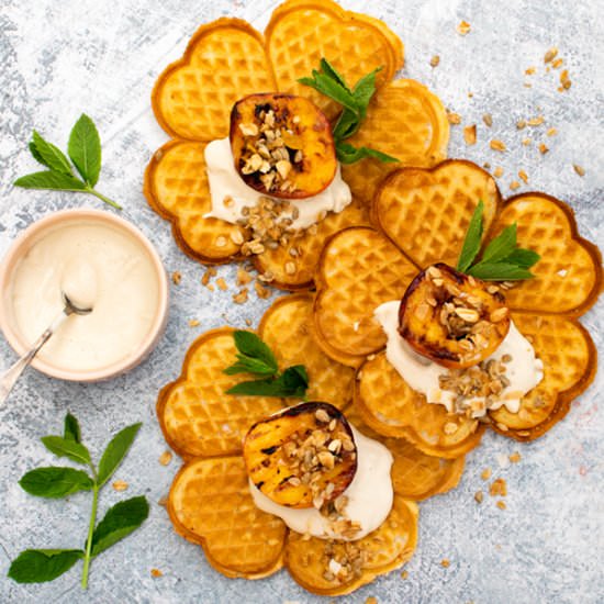 VEGAN WAFFLES WITH GRILLED NECTARIN - Recipe photo by theflexitarian
