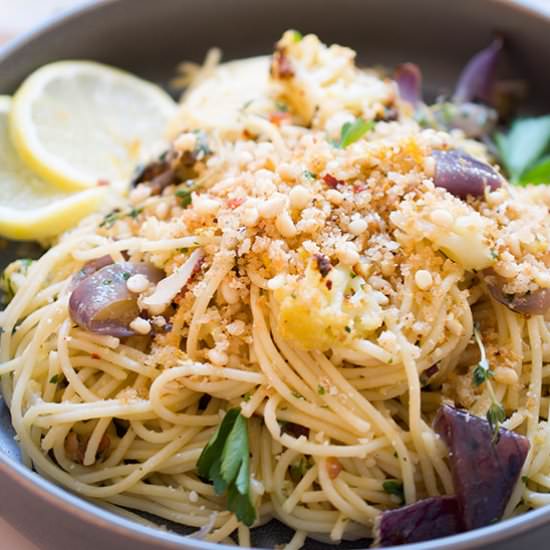 Cauliflower + Pancetta Spaghettini - Recipe photo by sipandsanity