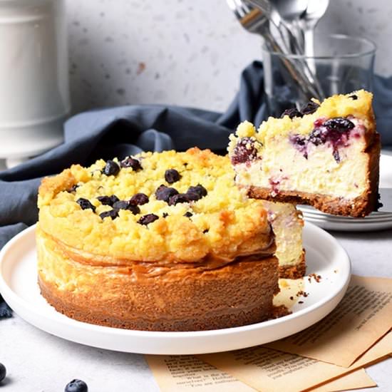 Blueberry Crumble Cheesecake - Recipe photo by Jaja Bakes