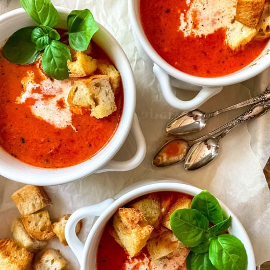 Roasted Red Pepper and Tomato Soup - Recipe photo by SugarandSnapPeas
