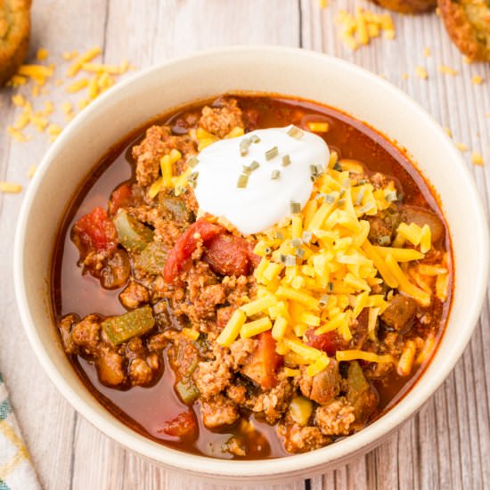 No Bean Ground Turkey Chili - Recipe photo by remakemyplate