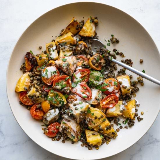 Warm Roasted Lentil & Potato Salad - Recipe photo by Nisha Melvani