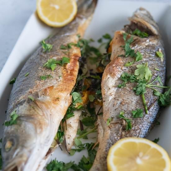 Whole Roasted Branzino - Recipe photo by Mintykitchen