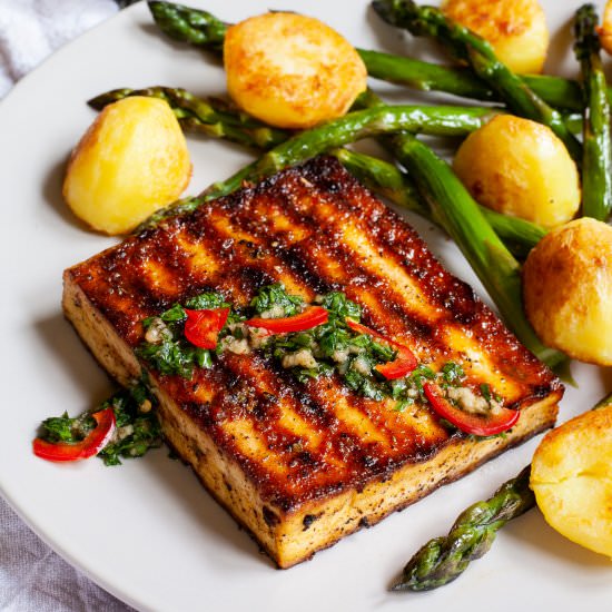 Spicy Tofu Steak with Chimichurri - Recipe photo by MyPurePlants