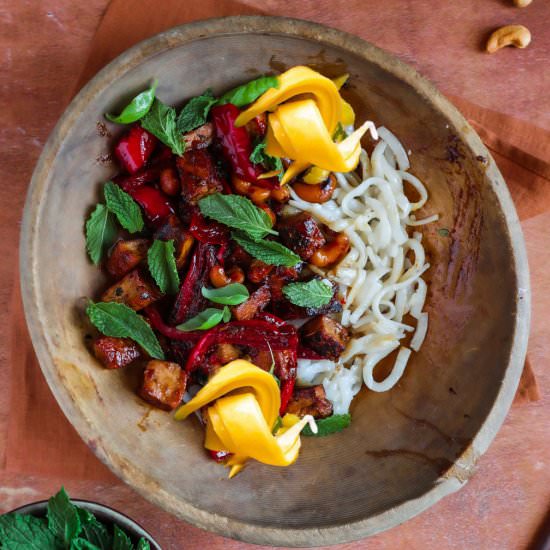 Thai Basil Tofu with Garlic Noodles - Recipe photo by oohlalaitsvegan