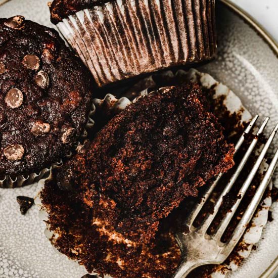 Double chocolate banana muffins - Recipe photo by Sweetly Cakes