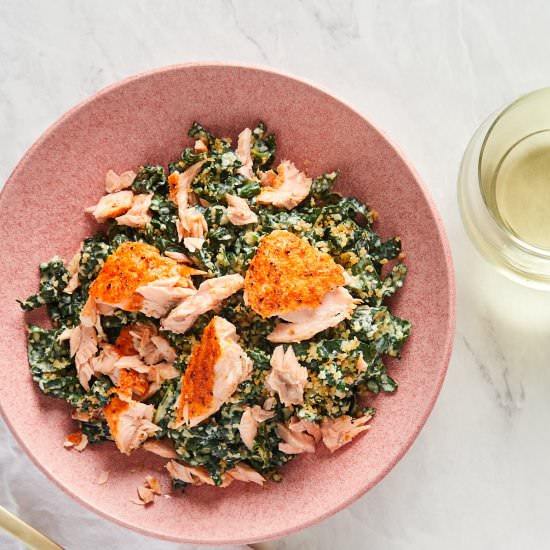 Kale Caesar Salad with Salmon - Recipe photo by casualepicure