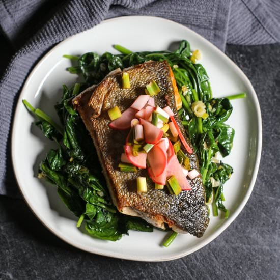 Trout with Green Garlic relish - Recipe photo by theproducepack