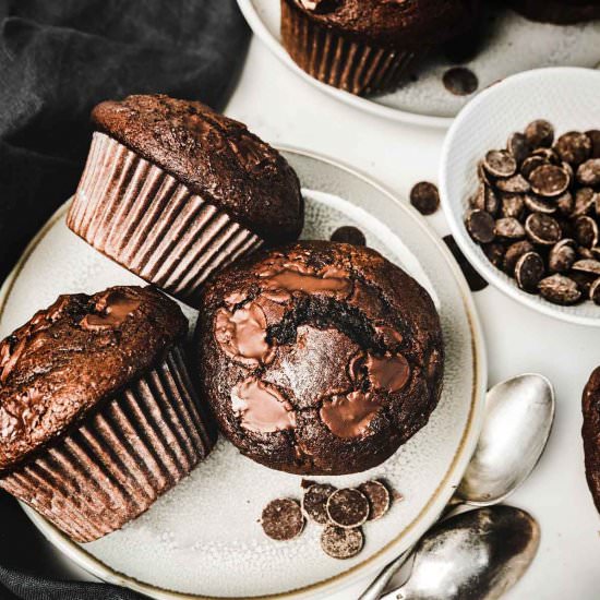Double chocolate chip muffins - Recipe photo by Sweetly Cakes