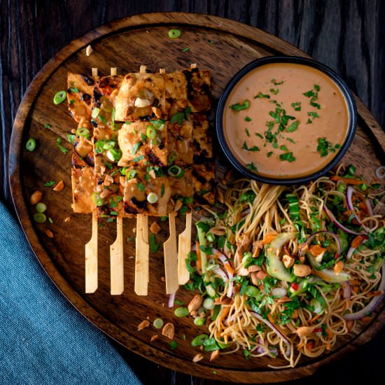 Tofu Satay & Peanut Dipping Sauce - Recipe photo by Brian Jones