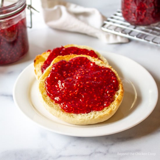 Raspberry Jam - Recipe photo by BeyondtheCoop