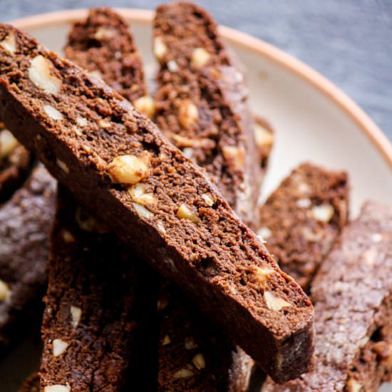 Double Chocolate Hazelnut Biscotti - Recipe photo by The Desserted Girl