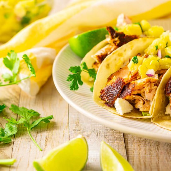 Blackened Salmon Tacos - Recipe photo by Burrata and Bubbles
