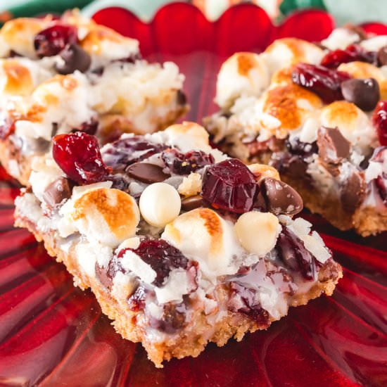 7 Layer Cranberry Magic Bars - Recipe photo by Happy Holiday Recipes