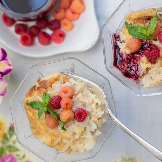 custard rice pudding w berries - Recipe photo by a zest for life