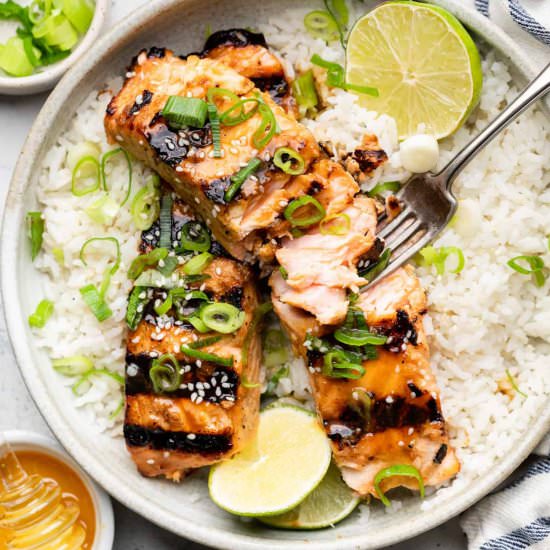 Grilled Salmon With Coconut Rice - Recipe photo by erinliveswhole