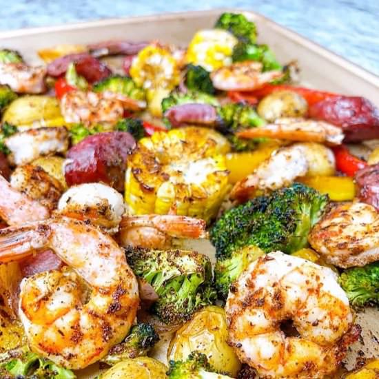 Cajun Sausage and Shrimp Sheet Pan - Recipe photo by Powell Family Cooking