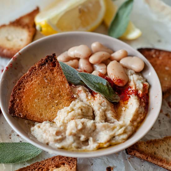 White Bean Dip with Baked Pita Chip - Recipe photo by wellnesssleuth