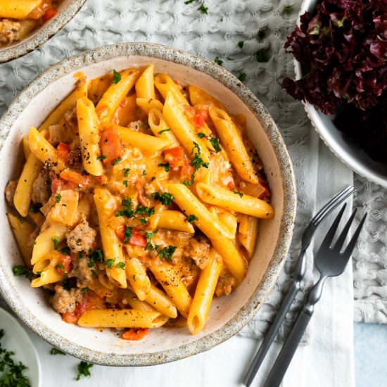 Creamy sausage pasta - Recipe photo by Mrs Jones Kitchen