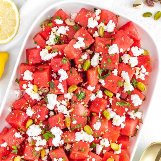 Watermelon Salad with Feta - Recipe photo by theplantbasedschool