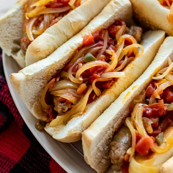 Sausages with Spicy Sauce and Onion - Recipe photo by CarolynsCooking