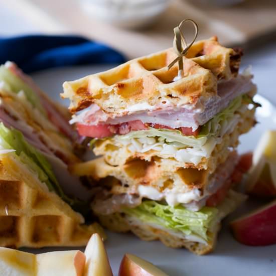 Pepper Jack Cornbread Waffle Club - Recipe photo by sipandsanity