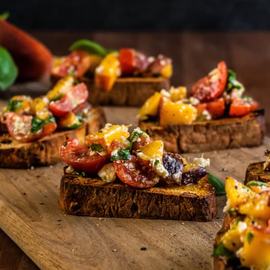 Peach and Tomato Bruschetta - Recipe photo by Lifeandlemons