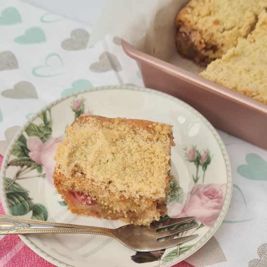 Rhubarb Crumble Cake - Recipe photo by Daisy Cake Company