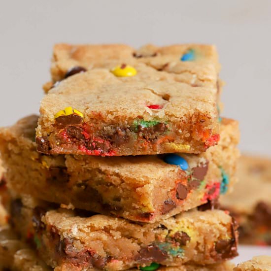 M&M Cookie Bars - Recipe photo by Celebrating Sweets