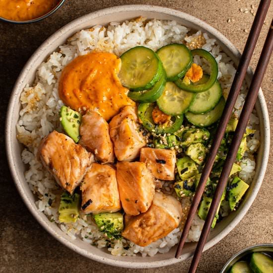 Baked salmon sushi bowl - Recipe photo by cherryonmysundae