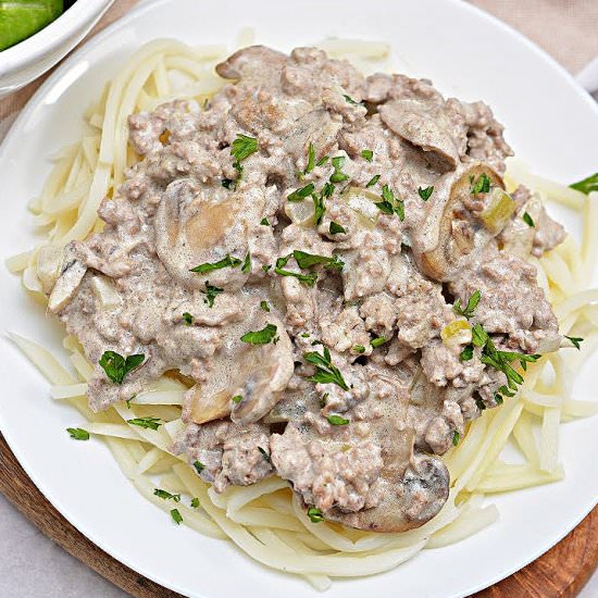KETO GROUND BEEF STROGANOFF - Recipe photo by Stylish Cravings